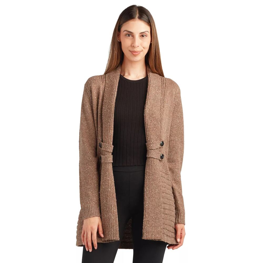 NWT Apt. 9 Heathered Gray & Taupe Open Front Sweater Cardigan Women's‎ S